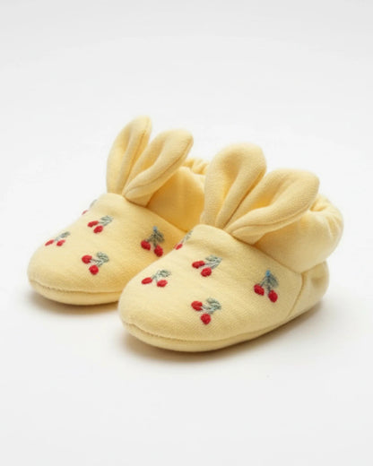 PureCloth Yellow Booties-Bunny Flower Embroidered-100% Cotton-For Infants