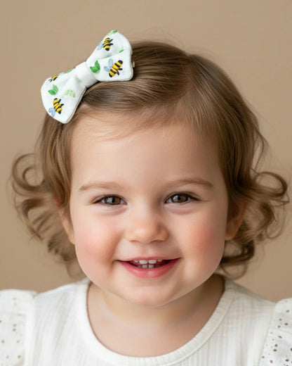 PureCloth Off White Hair Clip-Bumble Bee Embroidered-Cotton-For Infants