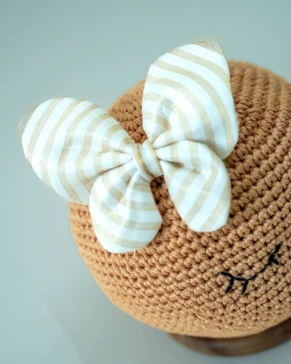 PureCloth Off White Hair Clip-Striped-Silk-For Infants