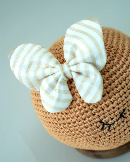 PureCloth Off White Hair Clip-Striped-Silk-For Infants