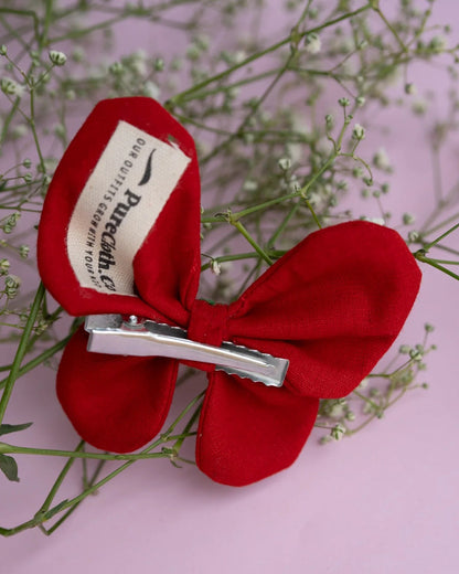 PureCloth Crimson Red Hair Clip-Flutter Bug Embroidered-100% Cotton-For Infants