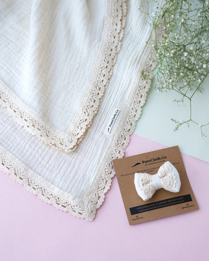 PureCloth Off White Headband-Solid Lace-Organic Cotton-For Infants
