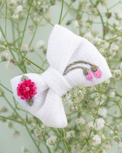PureCloth White Hair Clip-Flower Embroidered-Cotton-For Infants