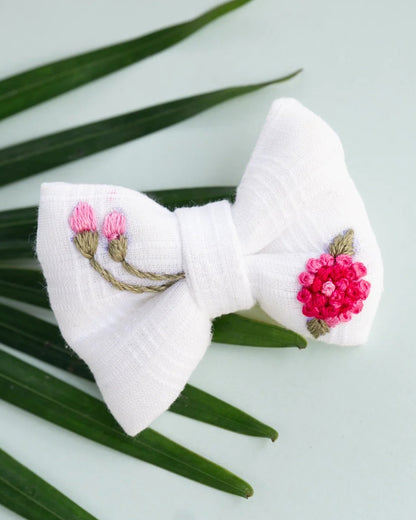 PureCloth White Hair Clip-Flower Embroidered-Cotton-For Infants