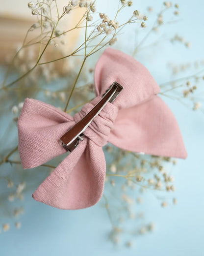 PureCloth Pastel Pink Hair Clip-Flower Embroidered-100% Cotton-For Infants