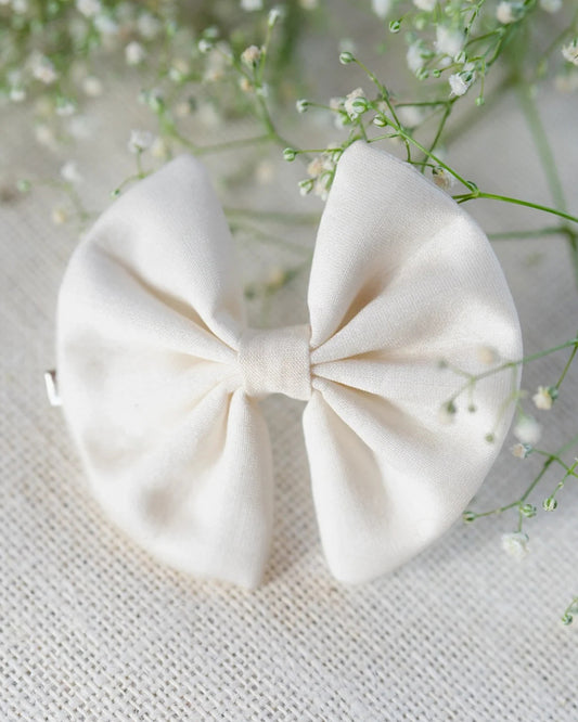 PureCloth Off White Hair Clip-Solid-Chanderi Silk-For Infants