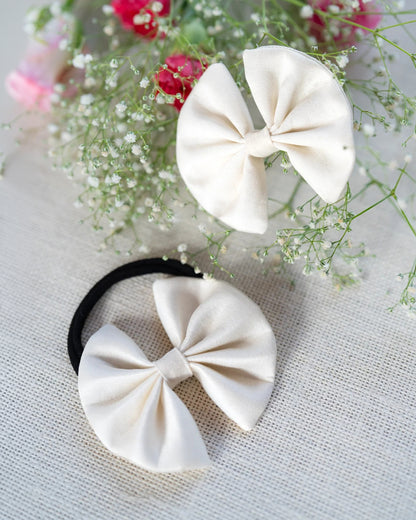 PureCloth Off White Hair Clip-Solid-Chanderi Silk-For Infants