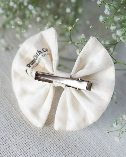 PureCloth Off White Hair Clip-Solid-Chanderi Silk-For Infants