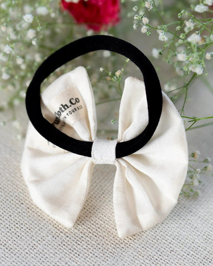 PureCloth Off White Hair Clip-Solid-Chanderi Silk-For Infants