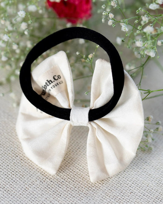 PureCloth Off White Hair Clip-Solid-Chanderi Silk-For Infants