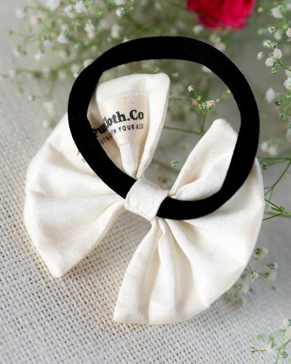 PureCloth Off White Hair Clip-Solid-Chanderi Silk-For Infants