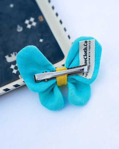 PureCloth Turquoise Blue Hair Clip-Butterfly Embroidered-Organic Cotton-For Infants