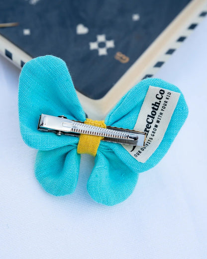 PureCloth Turquoise Blue Hair Clip-Butterfly Embroidered-Organic Cotton-For Infants