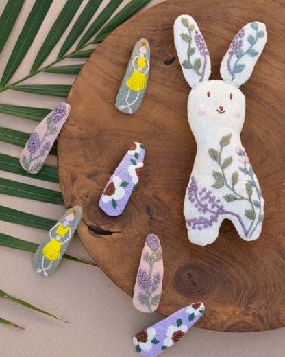 PureCloth Multicolor Hair Clips-Embroidered-Linen-Pack of 3-For Infants