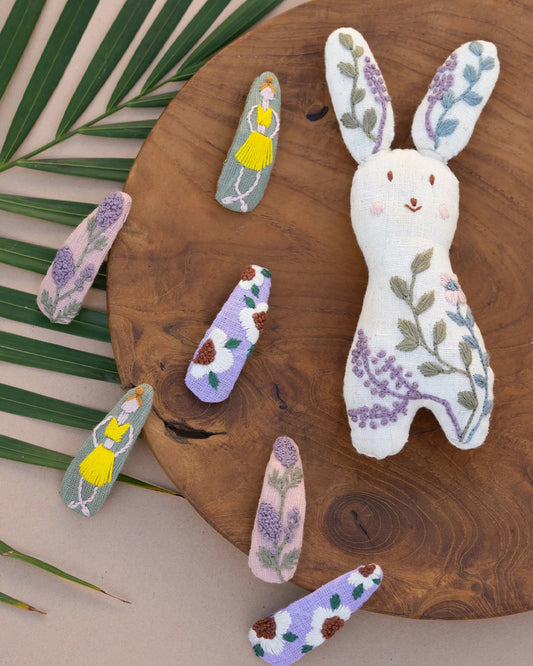 PureCloth Multicolor Hair Clips-Embroidered-Linen-Pack of 3-For Infants