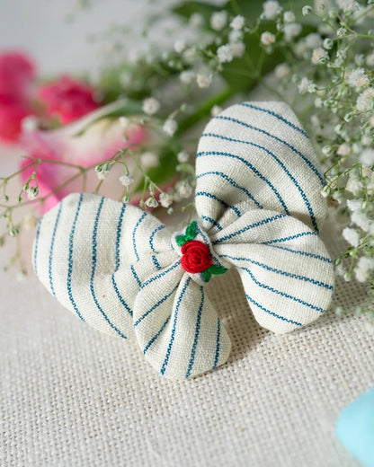 PureCloth White Hair Clip-Striped-Organic Cotton-For Infants