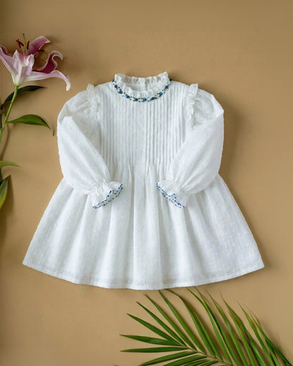 PureCloth Off White Frock Dress-Solid-Organic Cotton-For Infants