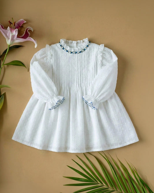 PureCloth Off White Frock Dress-Solid-Organic Cotton-For Infants