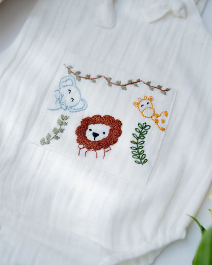 PureCloth Little Meadows Baby Boy Gift Set with Cotton Romper and Swaddle-Newborn Essential Gift Set For Baby Shower-Pack of 3-White