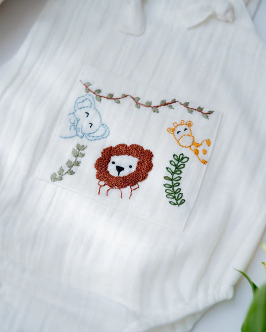 PureCloth Little Meadows Baby Boy Gift Set with Cotton Romper and Swaddle-Newborn Essential Gift Set For Baby Shower-Pack of 3-White
