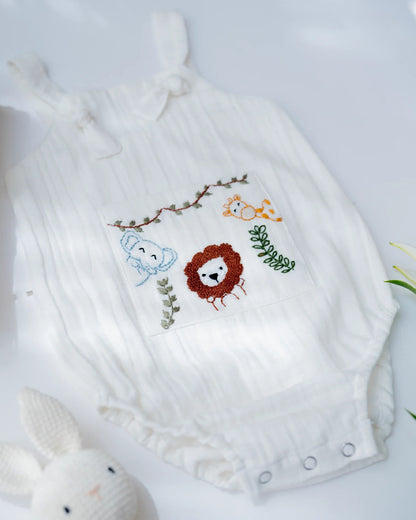 PureCloth Little Meadows Baby Boy Gift Set with Cotton Romper and Swaddle-Newborn Essential Gift Set For Baby Shower-Pack of 3-White