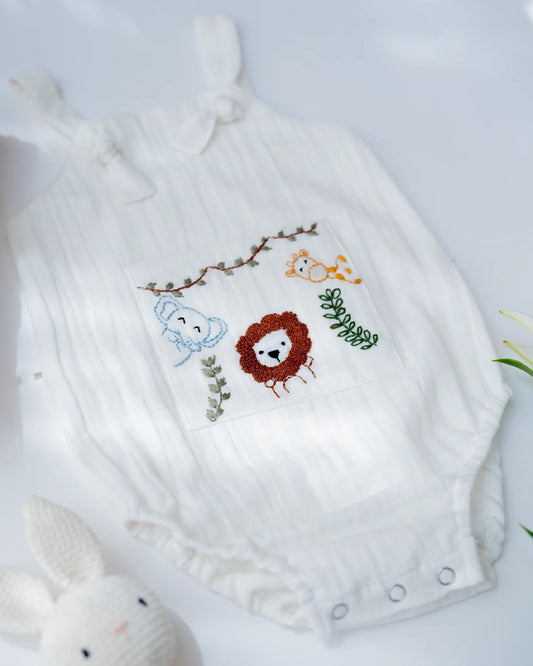 PureCloth Little Meadows Baby Boy Gift Set with Cotton Romper and Swaddle-Newborn Essential Gift Set For Baby Shower-Pack of 3-White