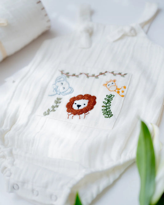 PureCloth Little Meadows Baby Boy Gift Set with Cotton Romper and Swaddle-Newborn Essential Gift Set For Baby Shower-Pack of 3-White