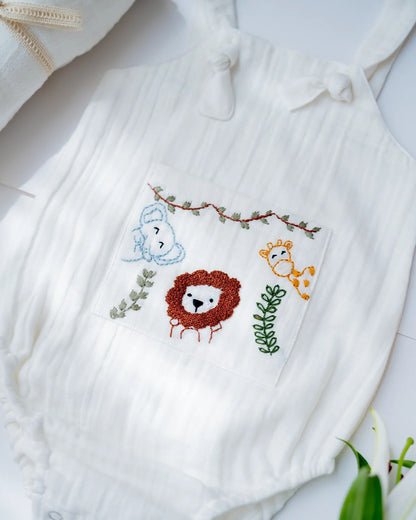 PureCloth Little Meadows Baby Boy Gift Set with Cotton Romper and Swaddle-Newborn Essential Gift Set For Baby Shower-Pack of 3-White
