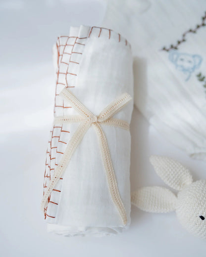 PureCloth Little Meadows Baby Boy Gift Set with Cotton Romper and Swaddle-Newborn Essential Gift Set For Baby Shower-Pack of 3-White