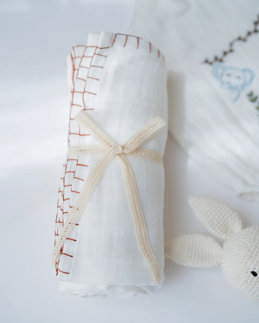 PureCloth Little Meadows Baby Boy Gift Set with Cotton Romper and Swaddle-Newborn Essential Gift Set For Baby Shower-Pack of 3-White