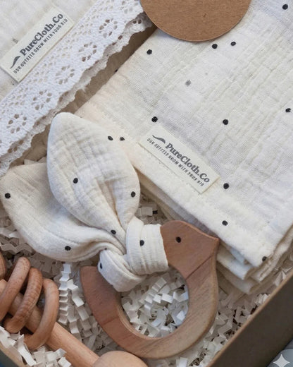 PureCloth The Little Nest Gift Set-Newborn Essential Gift Set For Baby Shower-Pack of 6-Polka-Off White