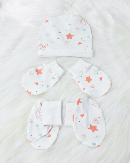 Yellow Doodle White Fairy Dust Cap, Mittens & Booties-Cotton-For Infants