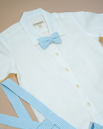 PureCloth Light Blue & White Shirt with Suspender Set-Checkered-Cotton-For Infants