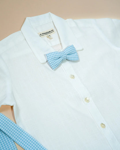 PureCloth Light Blue & White Shirt with Suspender Set-Checkered-Cotton-For Infants