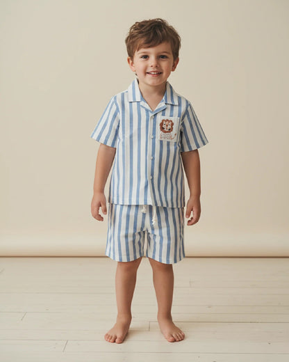 PureCloth Blue & White Shirt & Shorts Set-Striped-Cotton-For Infants