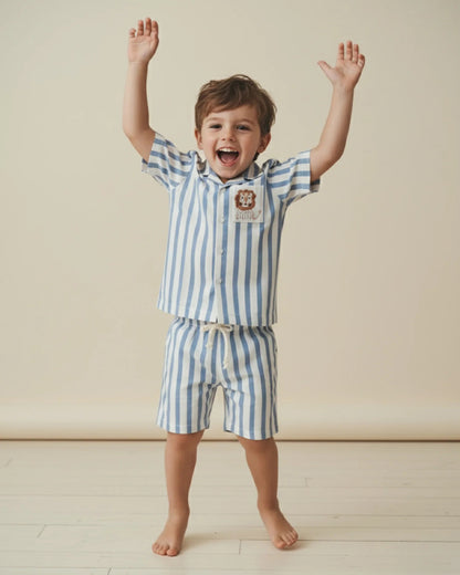 PureCloth Blue & White Shirt & Shorts Set-Striped-Cotton-For Infants
