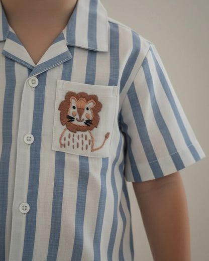 PureCloth Blue & White Shirt & Shorts Set-Striped-Cotton-For Infants