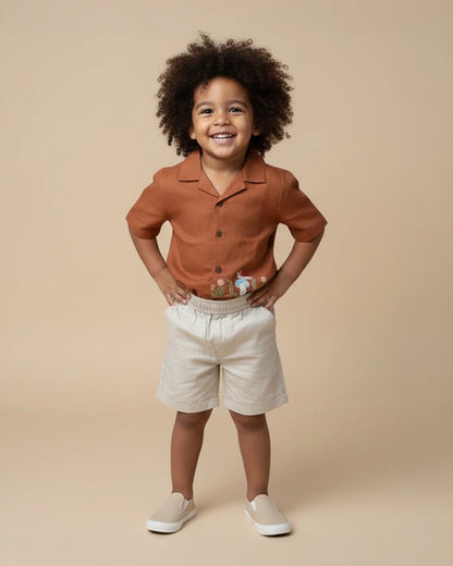 PureCloth Brown & White Shirt & Shorts Set-Snail Trail-100% Cotton-For Infants