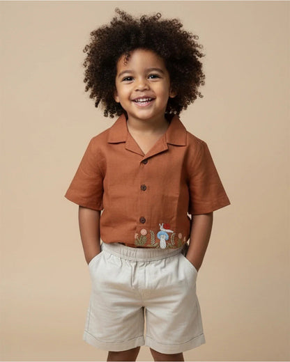 PureCloth Brown & White Shirt & Shorts Set-Snail Trail-100% Cotton-For Infants
