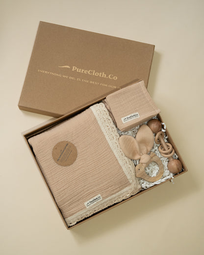 PureCloth The Little Nest Gift Set-Newborn Essential Gift Set For Baby Shower-Pack of 6-Beige