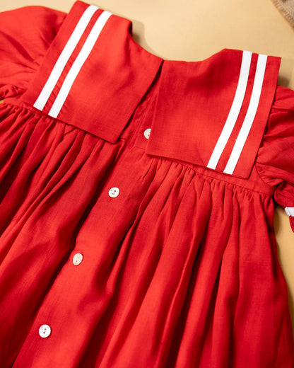 PureCloth Red Frock Dress-Solid-Cotton-For Infants