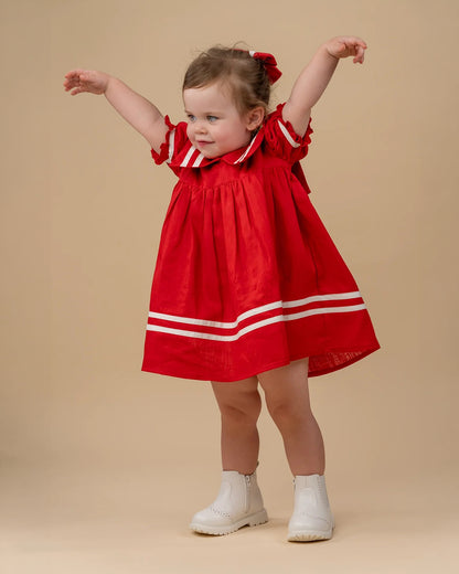PureCloth Red Frock Dress-Solid-Cotton-For Infants