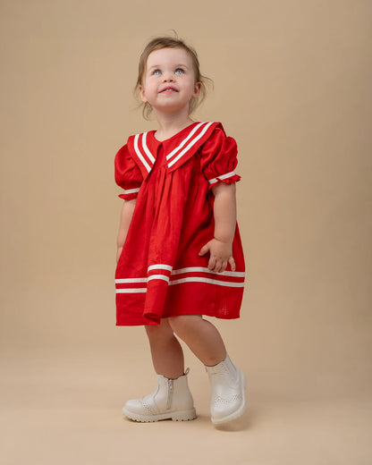 PureCloth Red Frock Dress-Solid-Cotton-For Infants