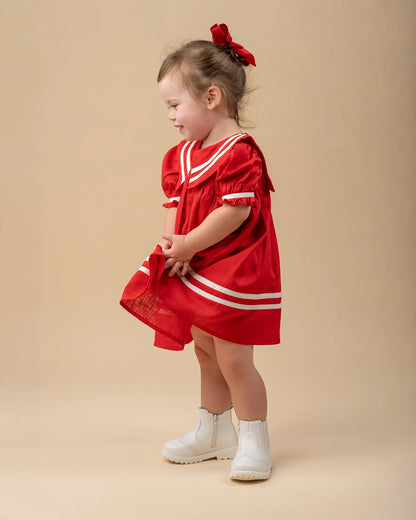 PureCloth Red Frock Dress-Solid-Cotton-For Infants