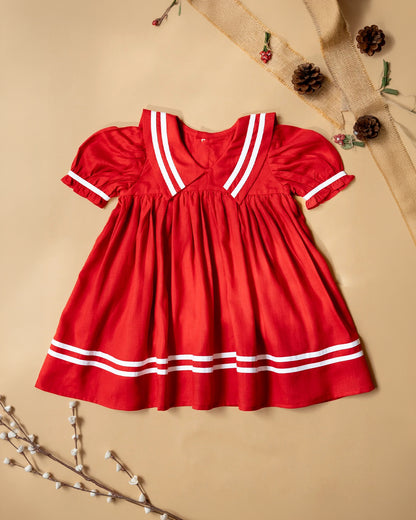 PureCloth Red Frock Dress-Solid-Cotton-For Infants