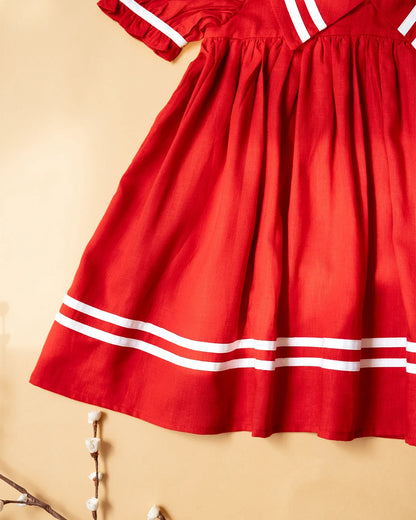 PureCloth Red Frock Dress-Solid-Cotton-For Infants