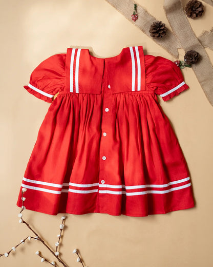 PureCloth Red Frock Dress-Solid-Cotton-For Infants