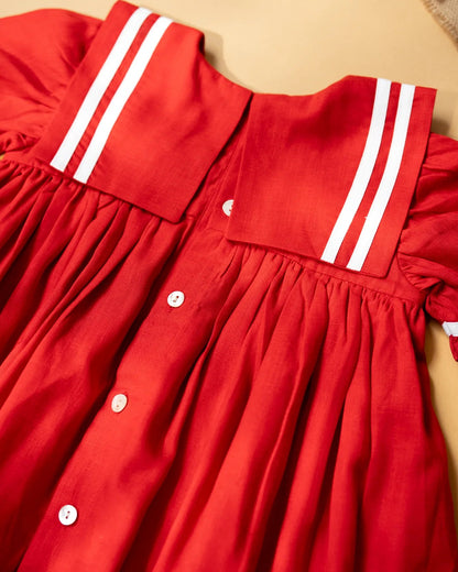 PureCloth Red Frock Dress-Solid-Cotton-For Infants