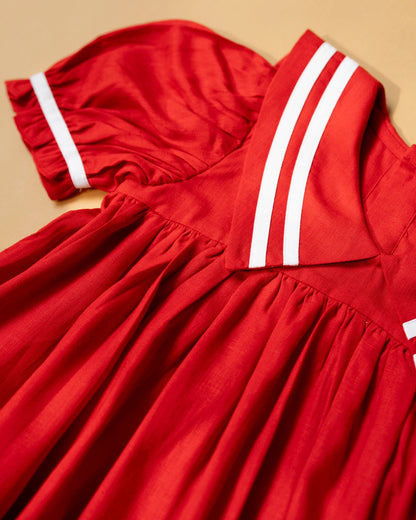 PureCloth Red Frock Dress-Solid-Cotton-For Infants