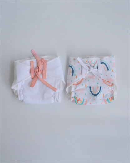 Yellow Doodle Peach Hearts Nappy & Vest-Organic Cotton-Set of 4-For Infants